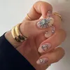 Valse nagels 24 stcs lange amandel Franse wolken Sun Moon en sterren nep nagels tips DIY Volledige hoes afneembaar
