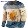 Wangcai01 DIY Футболка Argentina Flag Flag Custom Название экипаж голубая 3D-печатная футболка с печать