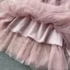 Francuska łama herbaty różowy temperament przędzy sukienka Letnia nowa talia owinięta w talia Slim Super Sweet Sukienka
