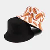 High Quality Hot Dog Pattern Fisherman Hat Double Sided Bucket Hat Outdoor Sun Protection Hat Sun Protection HCS229