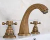 Bathroom Sink Faucets Antique Brass Mixer Faucet Two Handles 3 Hole Basin Cold Water Taps Nan068