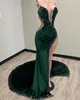 2023 Sexy Mermaid Prom Dresses Crystal Beaded V Neck Side Split Velvet Rhinestones Stunning Gowns Sweep Train Plus Size Formal Wear Cutaway Sides