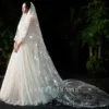 Veli da sposa Velo di pizzo glitter a due strati all'ingrosso lungo 3 metri per abito da sposa