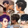 Parrucche per capelli umani Parrucca Remy corta bagnata e ondulata Ricci Pixie Cut con frangia Brasiliana nera Nessuno pizzo