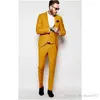 Men's Suits Golden Shawl Lapel Men's Suit Formal Wear Tight-Fitting Fashion Party Jacket 3-Piece Groom Tuxedo (Top Pants Vest)