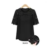 Blusas de mujer AQ62 Mujer Encaje Sexy Tallas grandes Hollow Crochet Chifón Blusas Feminina Camisa de manga corta Top Blusa S-5XL