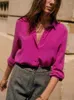 Kvinnors T-skjortor Silkkvinnor Enkel långärmad skjorta Toppar Turn-Down Collar French Elegance Office Ladies Bluses