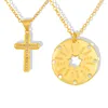 Chains Gold Color Small Cross Pendant Necklace Woman Round Necklaces Long Chain CZ Zircon Jesus Jewelry Catholic Gift Collar Cruz