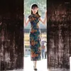 Ethnic Clothing Summer Improved Cheongsam Vintage Long Dress Thin Chinese Style Elegant Young Girl Dresses Flower Qipao