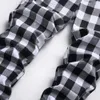 Men's Jeans Men's Black and White Plaid Printed Jeans Fashion Check Digital Print Slim Straight Pants Stretch Trousers 230320