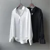 Dames Polos Silk Koreaanse Kantoor Dames Elegant Shirt Blouse Dames Mode Button Up Satin Vintage White White Long Sleeve S Tops 113555 230317