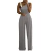 Jumpsuits voor dames Rompertjes Overalls Dames Mouwloos Metalen knoopriemen Jumpsuits Effen Broek met wijde pijpen Losse rompertjes Dames Casual Lange jumpsuit 230317