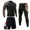 Outdoor T-Shirts Men's Compression Sportswear Suits Gym Tights Training Clothes Workout Jogging Sports Set Running Rashguard Tracksuit For Men 230317