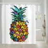 Duschvorhänge Ananas Vorhang Corful Doodle Art Print moderner Stil Blau gelb orange lila Vorhangdecor