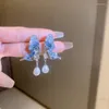 Dange oorbellen Koreaanse mode blauwe kristallen vlinder voor vrouwen meisjes elegante parel hanger Pendientes sieraden geschenken