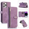 iPhone 14 Pro Max 11 12 13 XS Max 6 7 8 Plus Zipper Pocket Wallet Purse Cover with Card Slot Holder Wrist Strapのフリップレザー携帯電話ケース