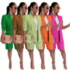 Frauen Zweiteilige Hosen Herbst Mode Elegante Set Büro Damen Solide Dünne Blazer Shorts für 230320