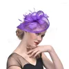 Headpieces Navy Blue Black Birdcage Net Wedding Hats Bridal Fascinator Hair Decoration Banquet Personal Portrait Feather Headdress