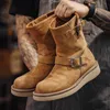 Botas maden hombres vaca gamuza nieve retro americano ingeniero midbarrel motocicleta suela plana sólido cálido suave 230320