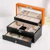 Jewelry Pouches Wooden Box Organizer With Drawer Glass Display Earring Ring Necklace Women