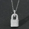 Pendant Necklaces Iced Out Bling Silver Color LOCK LOVE Necklace Mirco Pave Prong Setting Men Women Fashion Hip Hop Jewelry BP159