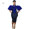 Ethnic Clothing African Women Puff Sleeve Dress Traditional Wax Print Dashiki Patchwork Party For Big Bow WY3049