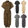 Kvinnors jumpsuits rompers kvinnor kort ärm harem byxor jumpsuit sexig knapp front leopard lös rompers 230317