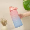 Water Bottles 2 Liters Capacity Water Bottle with Straw Gradient with Color Hand -assisted Accessories Bring Time Marking Large Plastic Cups 230320