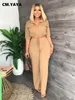 Women's Two Piece Pants CM.YAYA Elegant Women's Set Half Sleeve Blouse and Straight Wide Leg Safari Pants Set Fashion Tracksuit Two 2 Piece Set Outfits 230317