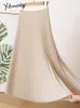 Юбки Yitimoky Длинные плиссированные юбки для женщин Весна-Осень Шикарная эластичная лента Модная трапециевидная элегантная офисная женская роскошная юбка-миди 230317