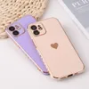 Luxury Plating Side Love Heart Soft TPU Cases stuffsäker solid kameralinsskydd Täckning för iPhone 14 13 12 11 Pro Max X XR XS Max 7 8 Plus