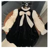 Clothing Sets Girls Princess Velvet Dresses Children Ceremonial Long Sleeves Fashion Baby Casual Wear 1 15Ys Vestidos Kids Clothes 230317