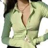 Women's Blouses 2023Plaid Cardigan Vintage Long Sleeve Shirts Women Green Top 90s Aesthetic Button Up Casual LadiesSexy Blouse Korean Style