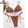 بيكينيس مجموعة البرازيلية الصغيرة البيكينيس 2023 Mujer Sexy String Swimsuit Female مطوية البيكيني مجموعة ملابس السباحة الأصفر بدلة السباحة الصغيرة p230316