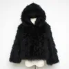 Women's Fur & Faux Winter Women Ostrich Hooded Jacket Fashion Sexy Coats Genuine Turkey Feather Black Coat Short Natural