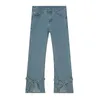 Männer Jeans Männlichen Koreanischen Stil Saum Strap Split Gabel Denim Hosen Street Hip Hop Vintage Beiläufige Gerade Hosen Mann