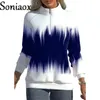 Kadın Hoodies Sweatshirts Gradient Renk Baskı Yarım Yüksek Boyun Fermuar Üstleri Zarif Kadın Pamuk Sıcak Hoodie Uzun Kollu Sokak Giyim Sweatshirt 230317