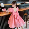 Flickans klänningar Teen Girl Dress with Bag Summer Kids Bowknot Back Elegant Party Birthday Dress for Girls Clothes 5 7 8 8 9 11 12 13 Yrs Kids Dress 230320