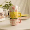 Tazze Creative Retro Tulip Plaid Tazza da caffè Piattino Set da latte Colazione Coreana Tè pomeridiano Tazze