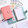 A5/A6 Notebook de Macaron 6 Anel PU Clip-On Lief Leaf Journal Journal Stationery Orçador de orçamento com zíper bolso