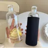 Water Bottles 750ml Large Capacity Glass Bottle With Time Marker Cover For Drink Transparent Milk Juice Simple Cup Birthday Gift 230320