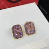 Estilosos Purple Diamond Stud Gold Gold Brincos Women Designer Eardrops com Box Birthday Birthday Lovers Gift