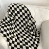 Blankets Ins Wind Black and White Diamond Grid Contrast Small Blanket Soft Breathable Office Nap Blanket To Keep Warm In Autumn Winter 230320