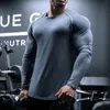 Herr t-shirts män långärmad skjortor snabb torr kroppsbyggande för män träning gym fitness casual t shirt underbesök 230317