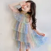 Girl's Dresses Girls Dress Children's Clothing Fashion Rainbow Color Cake Dress Tutu Skirt Sequined Pentagram Unicorn Dress 230320