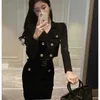 Two Piece Dress Designer Knitted Suit Temperament Polo Collar Long Sleeve Cardigan Women's Top Coat High Waist Wrapped Hip Tight Skirt KRA6