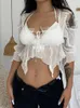 T-shirts pour femmes Y2K Blanc Ruffles Crop Top See Thorugh Lace Up Trim Smock Femmes Vintage Holiday Fairycore Tee Off Shoulder Chic Coquette