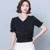 Chemisiers pour femmes 2023 été à manches courtes en mousseline de soie Chemise femmes Chemise Femme boutonné décontracté ample noir hauts Blusas Camisas Mujer