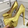 Olomm Hot Women Spring Pumps Stiletto höga klackar runt tå underbara guld silverklubbskor kvinnor oss plus storlek 5-20