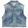 Gilets pour femmes Designer Début d'automne Poche Rivet Ragged Blue Denim Vest Lettre Retour Broderie Heavy Duty Débardeur sans manches Femme RAH9